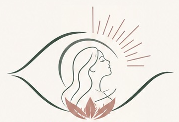 Mila’s retreat logo: an eye framing a woman, lotus, and sun